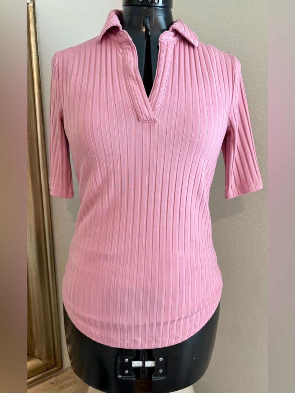 Ralph Lauren Rib-Knit Elbow sleeve Polo Women’s Tee Size S